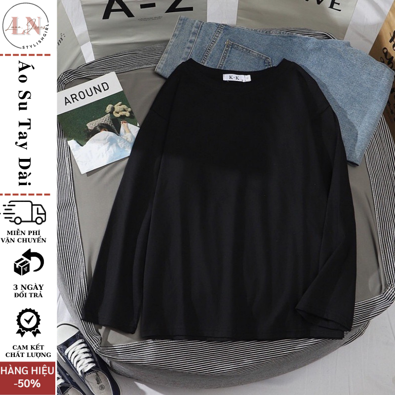 Áo phông trơn tay dài phom rộng dáng unisex trend 2023