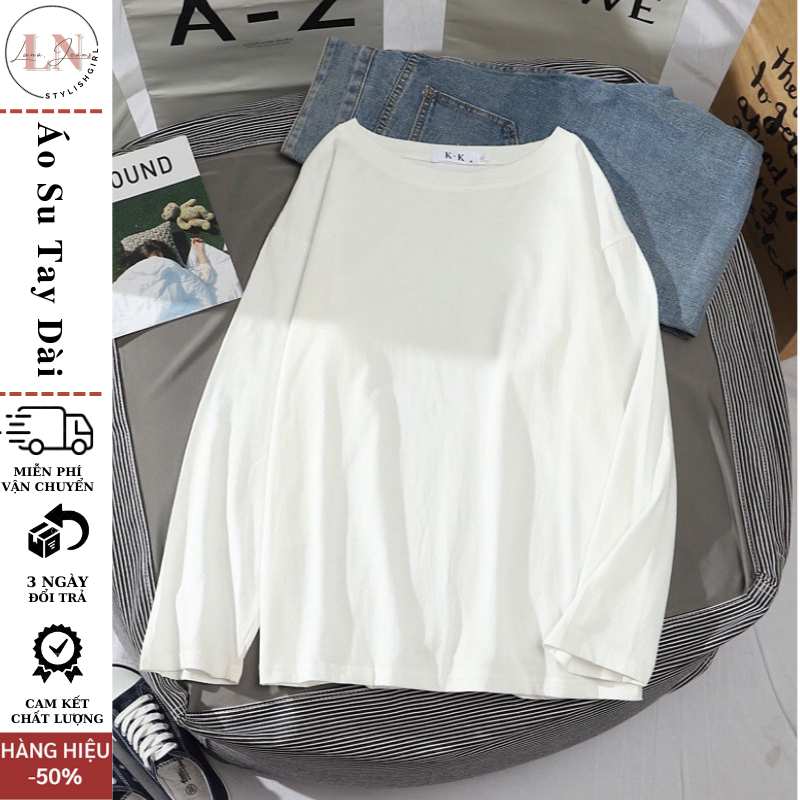 Áo phông trơn tay dài phom rộng dáng unisex trend 2023