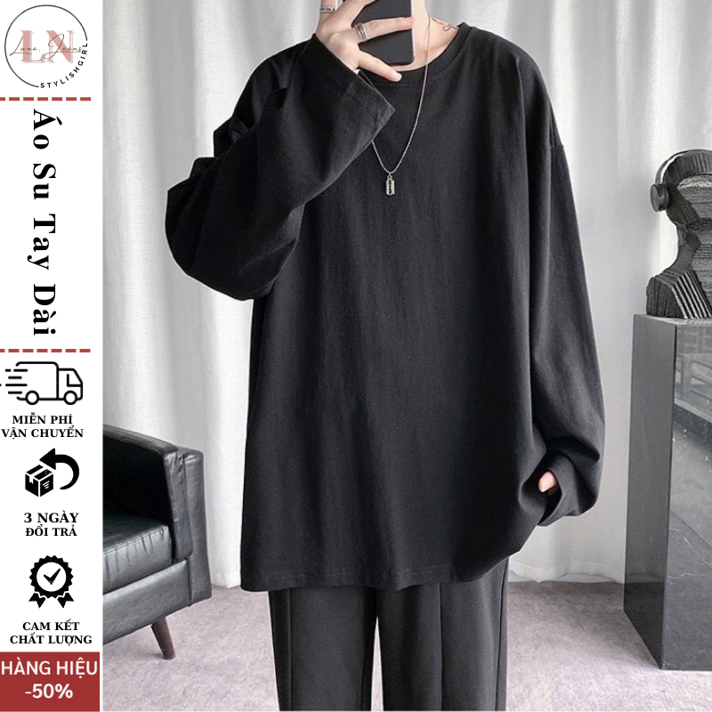Áo phông trơn tay dài phom rộng dáng unisex trend 2023