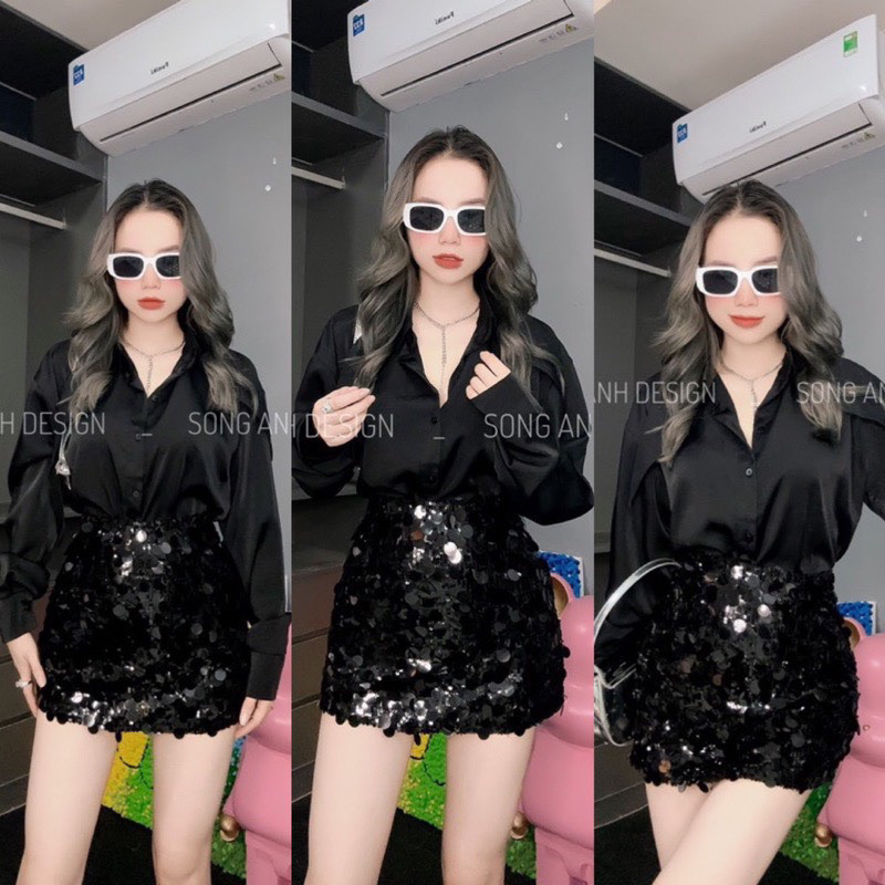 Chân váy kim sa dáng ngắn sang chảnh