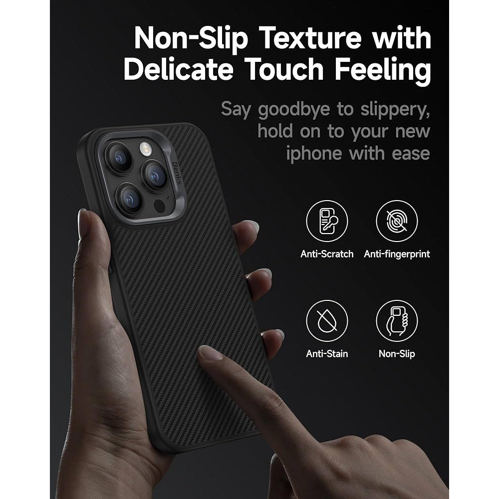 Ốp lưng chống sốc, chống bám vân tay Carbon 600D Benks Magclap Airmorair case cho IPhone 15 Pro Max/IPhone 15 Pro