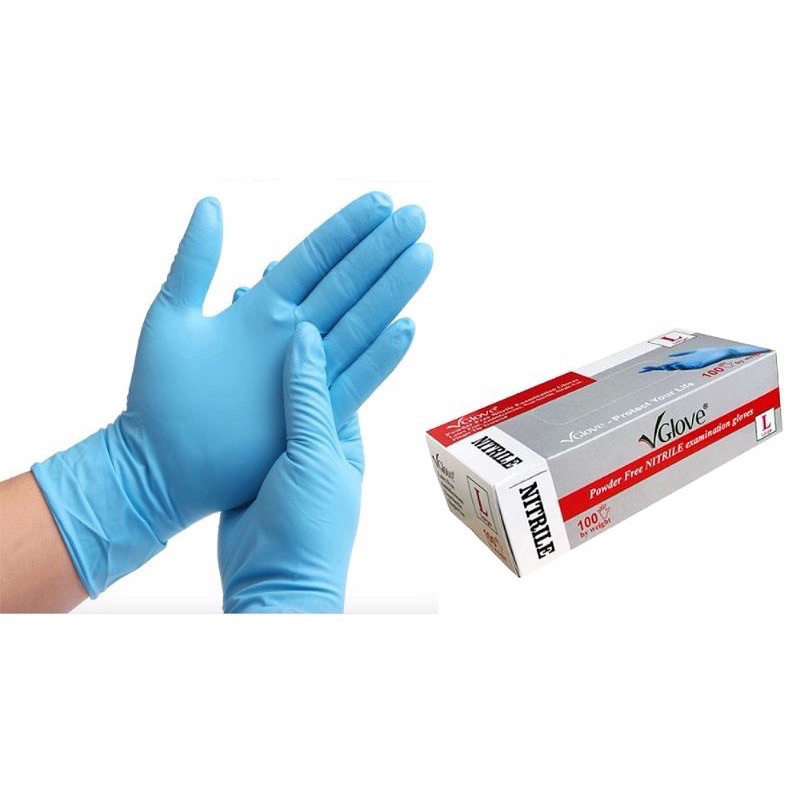 HỘP 100 Cái Găng Tay Y Tế Nitrile Màu Xanh Không Bột - Đủ Size S,M,L,XL