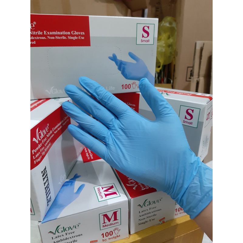 HỘP 100 Cái Găng Tay Y Tế Nitrile Màu Xanh Không Bột - Đủ Size S,M,L,XL