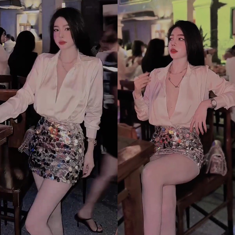 Chân váy kim sa dáng ngắn sang chảnh