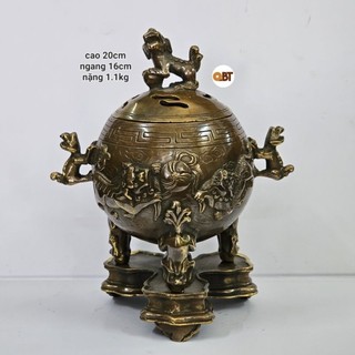 Lư - xông trầm tròn nghê vờn châu bằng đồng