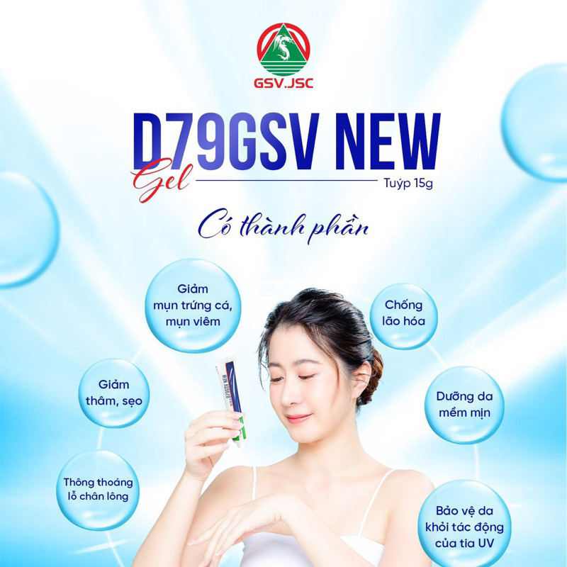 Gel bôi mụn D79gsv New với Azelaic acid giảm mụn mờ thâm sáng da