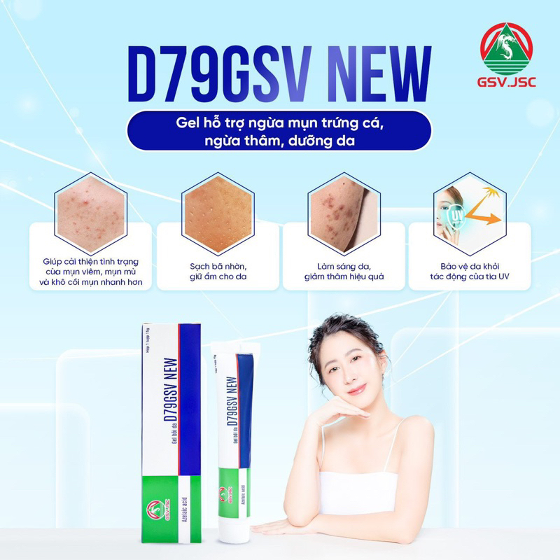 Gel bôi mụn D79gsv New với Azelaic acid giảm mụn mờ thâm sáng da