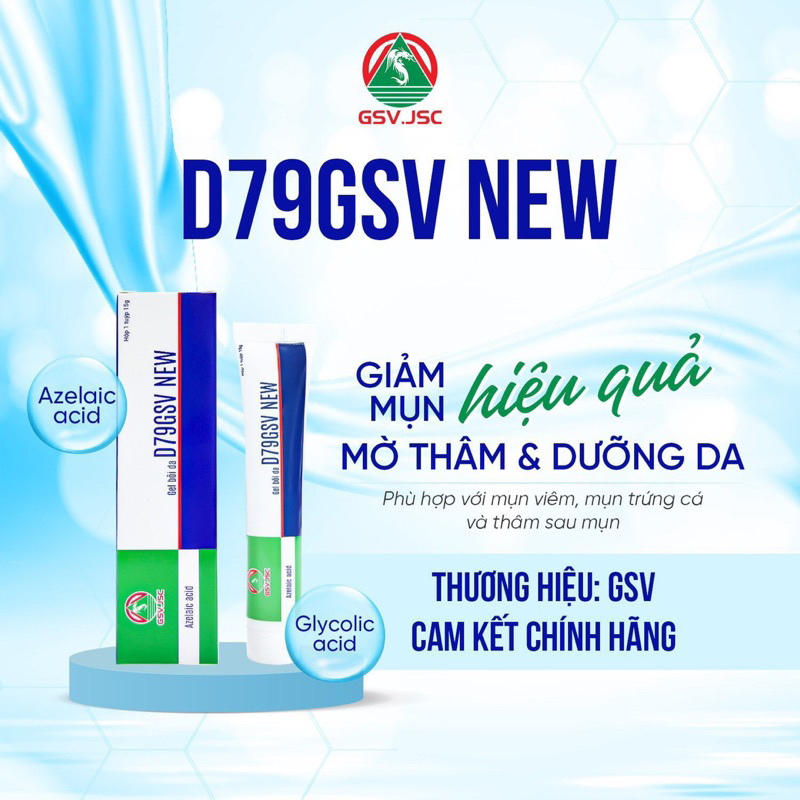 Gel bôi mụn D79gsv New với Azelaic acid giảm mụn mờ thâm sáng da