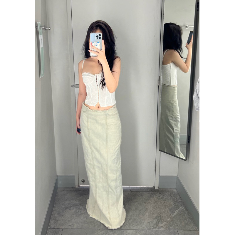 Chân váy jeans dài cạp thấp LONG DENIM SKIRT