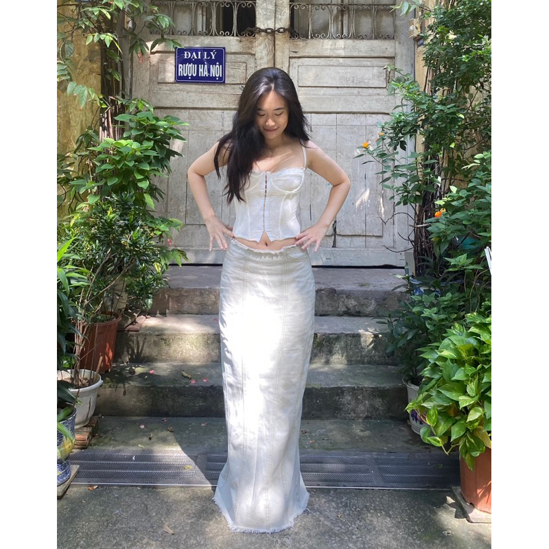 Chân váy jeans dài cạp thấp LONG DENIM SKIRT