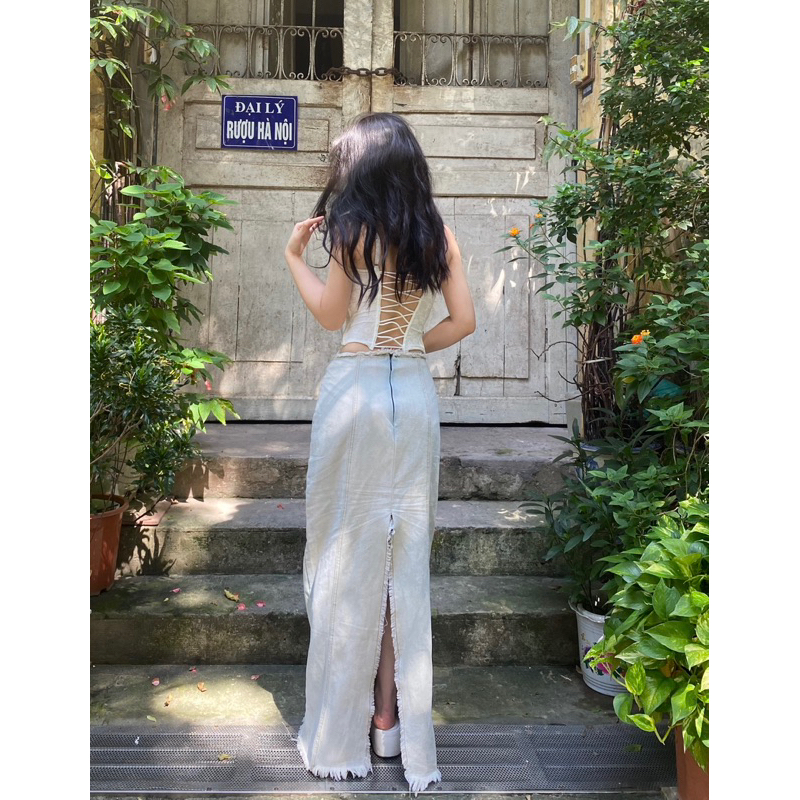 Chân váy jeans dài cạp thấp LONG DENIM SKIRT