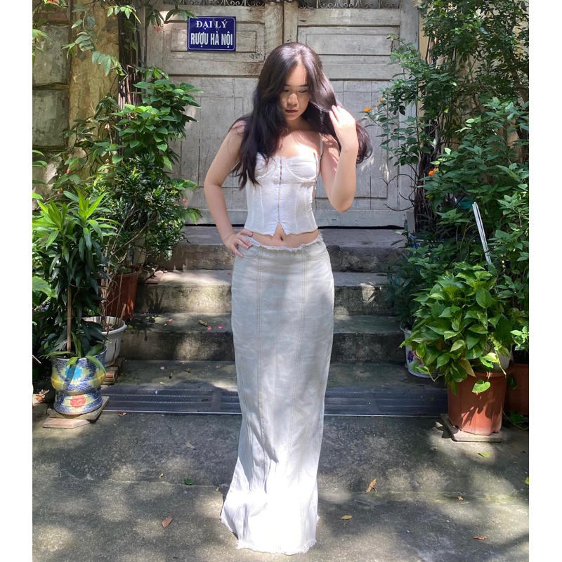 Chân váy jeans dài cạp thấp LONG DENIM SKIRT