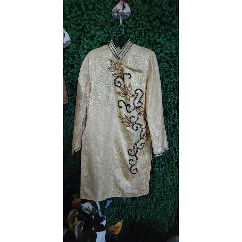 Thanh lý áo dài nam gấm kết đá vàng