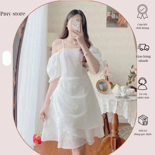 Đầm dự tiệc tiểu thư cổ vuông trễ vai, thiết kế đính hạt cao cấp tôn dáng