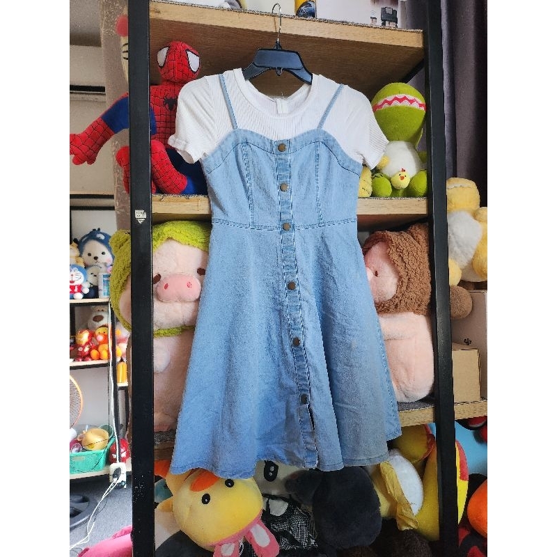 Thanh lý. size m đầm jean phối thun kèm hình thật
