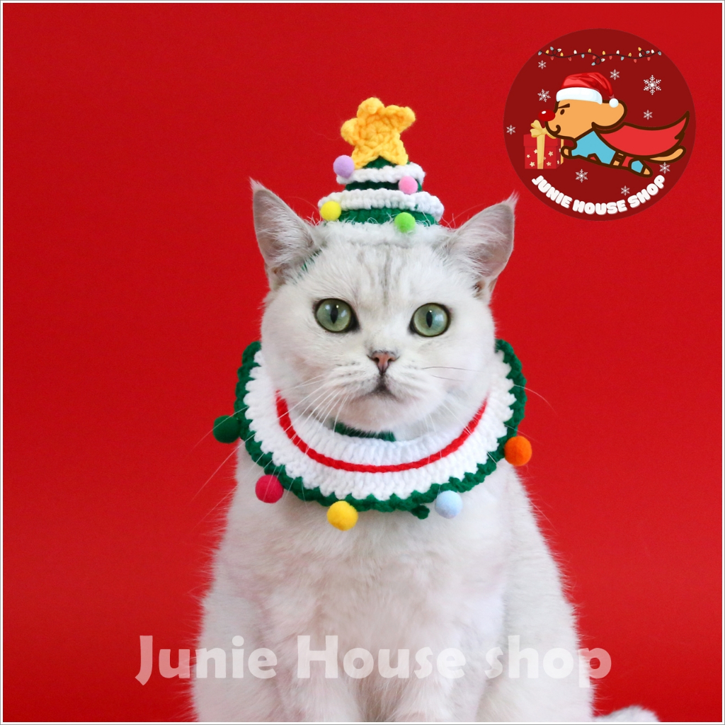 Combo THÔNG XANH nón và yếm len Noel cho chó mèo