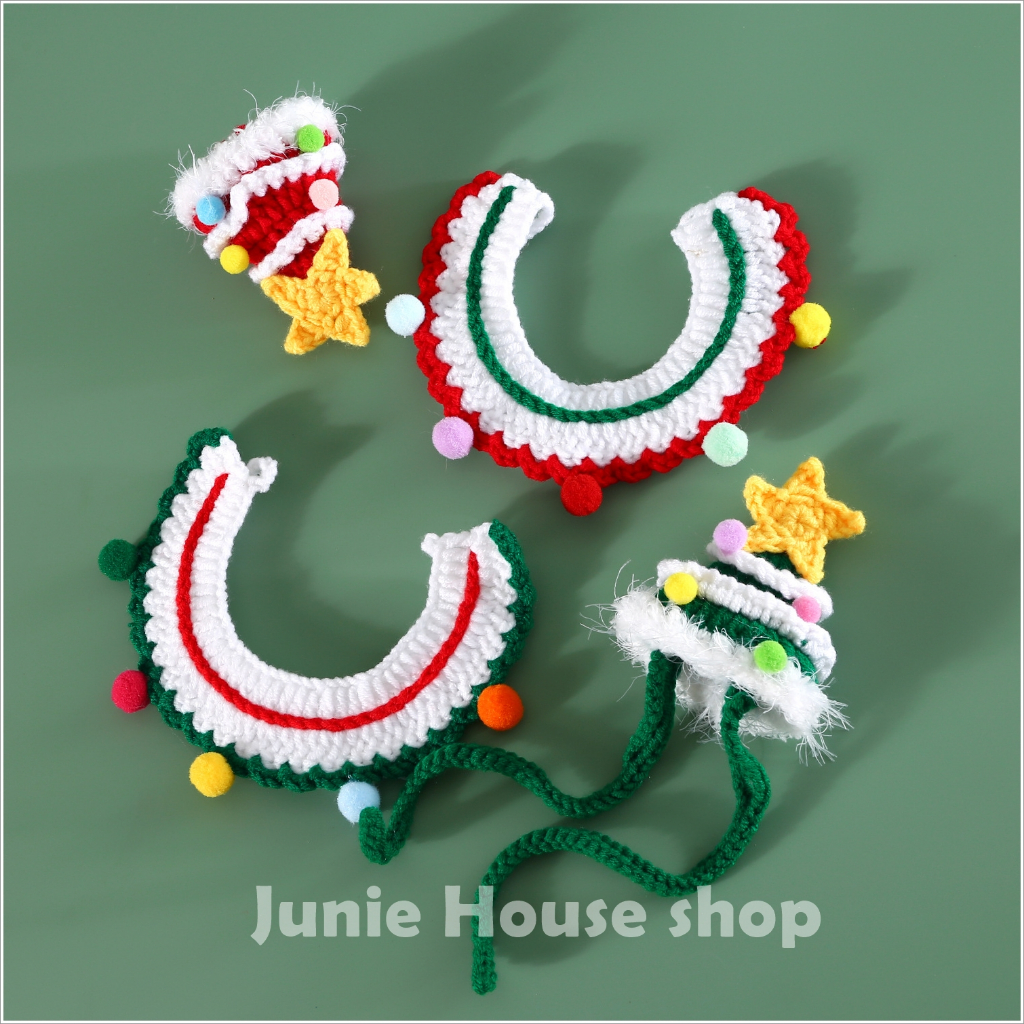 Combo THÔNG XANH nón và yếm len Noel cho chó mèo