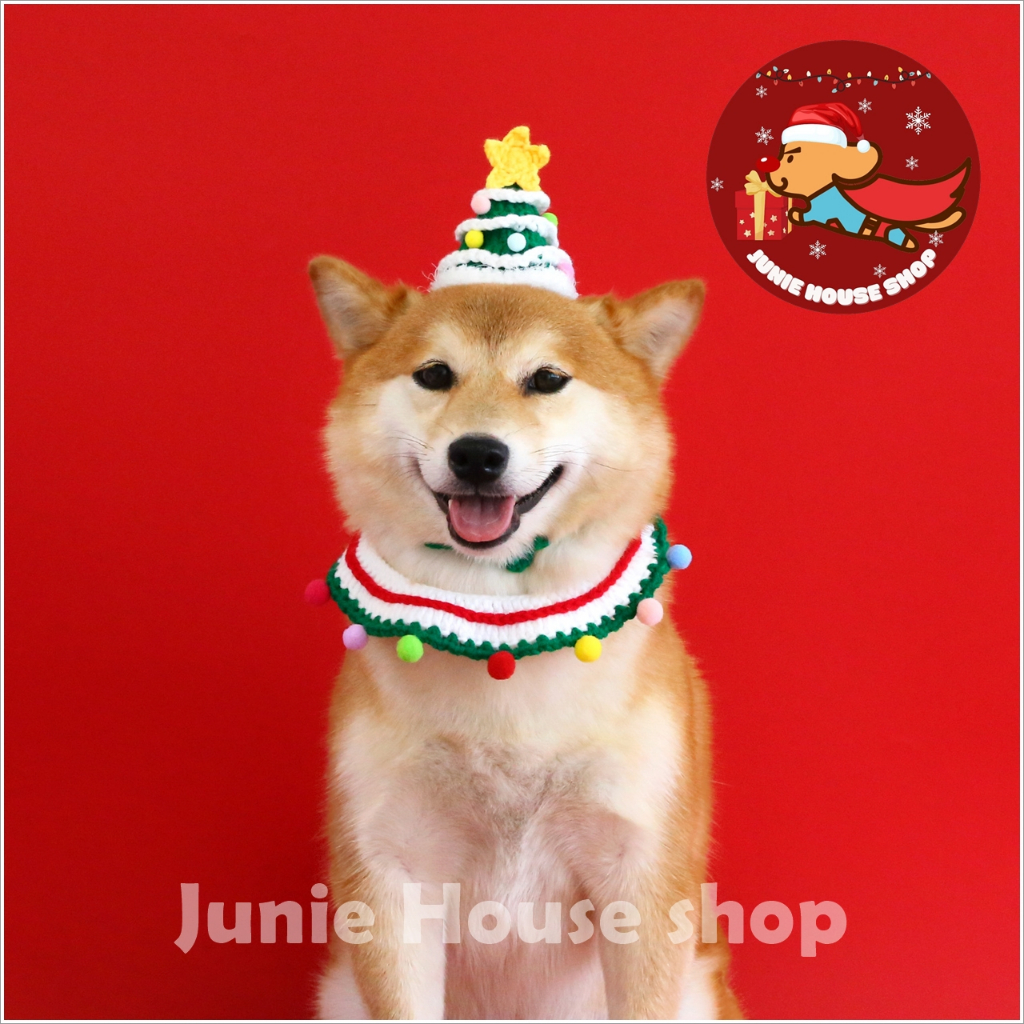 Combo THÔNG XANH nón và yếm len Noel cho chó mèo