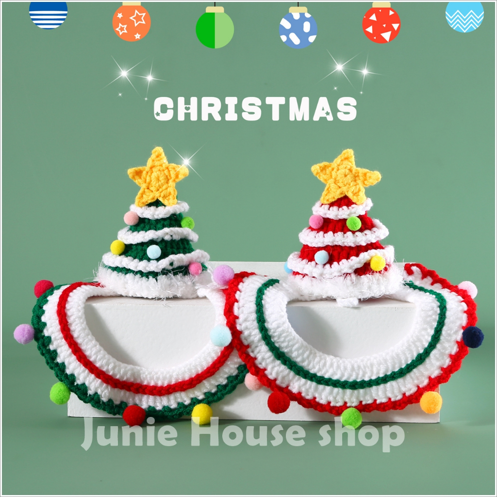 Combo THÔNG XANH nón và yếm len Noel cho chó mèo