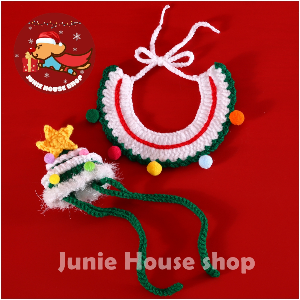 Combo THÔNG XANH nón và yếm len Noel cho chó mèo