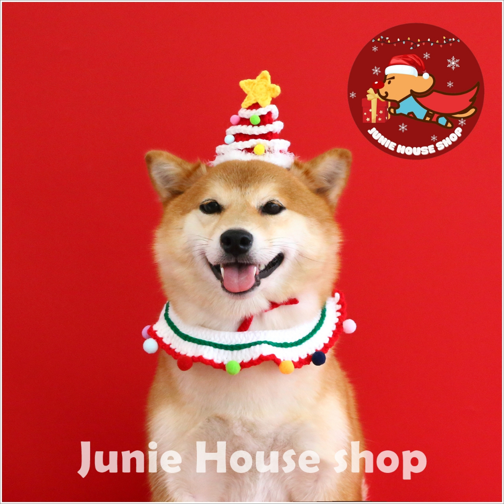 Combo THÔNG XANH nón và yếm len Noel cho chó mèo