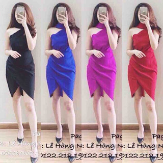 Đầm body tà xéo đắp nhún eo