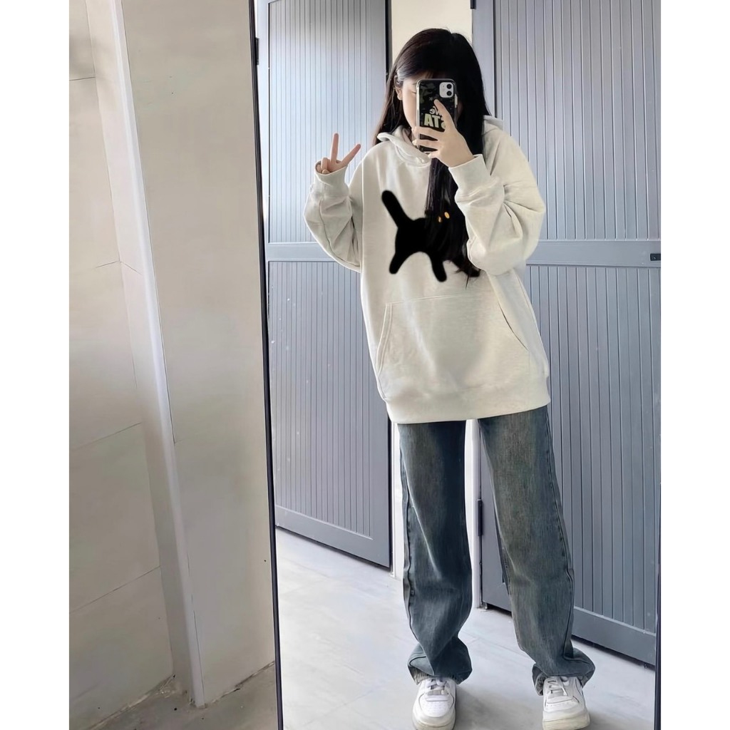 Áo Hoodie Form Rộng Mũ Trùm 2 Lớp, áo khoác hoodie zip In Hình 3 Chú Mèo Chất nỉ Bông Cao Cấp T85