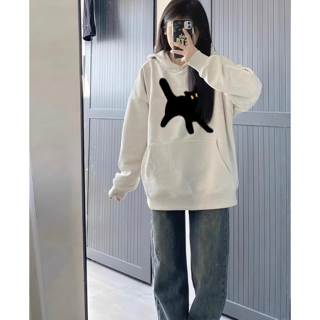 Áo Hoodie Form Rộng Mũ Trùm 2 Lớp, áo khoác hoodie zip In Hình 3 Chú Mèo Chất nỉ Bông Cao Cấp T85