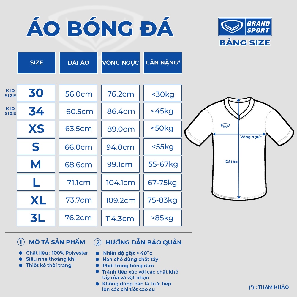 Áo bóng đá Grand Sport 38355 thun Polyester siêu nhẹ công nghệ dệt G-Pro thoáng mát nhanh khô khử mùi