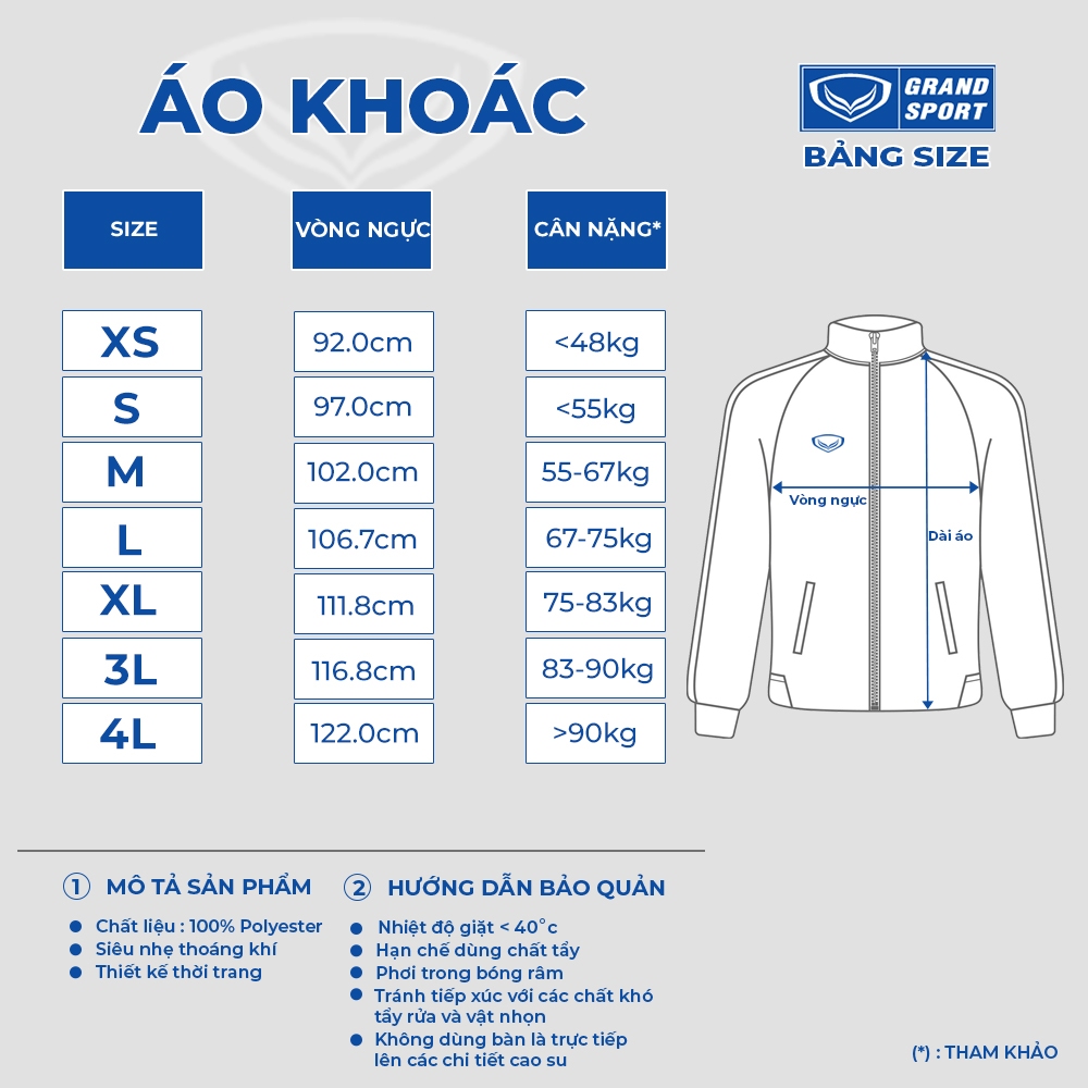 Áo Khoác Grand Sport 16386 Đỏ Chất Liệu Thun Nỉ Polyester Cao Cấp chính hãng Siêu nhẹ thoáng mát khóa kéo