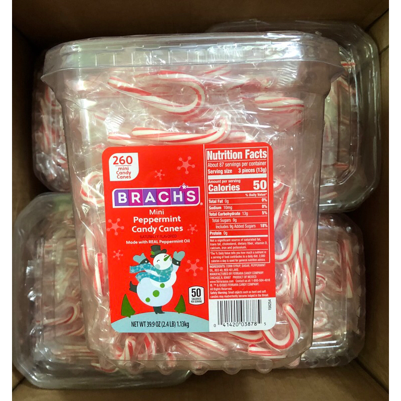 ￼Kẹo Cây Gậy Bạc Hà Mini Brachs Peppermint Candy Canes 1.13kg  - Mỹ (Nguyên thùng)
