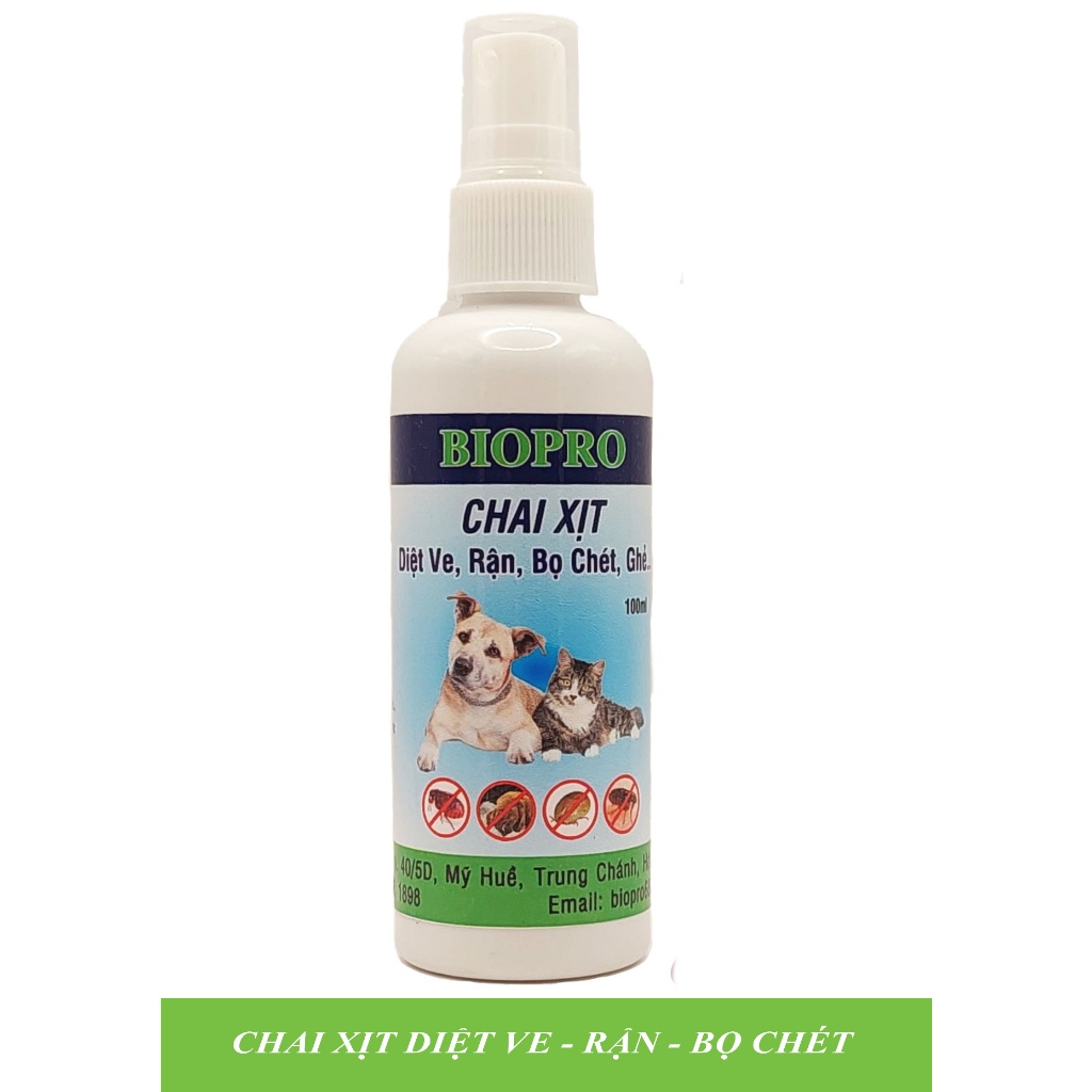 Chai xịt 100ml. Diệt ve Diệt rận Diệt bọ chét Biopro Diệt sạch ve rận bọ chét, An toàn, Hiệu quả lâu dài