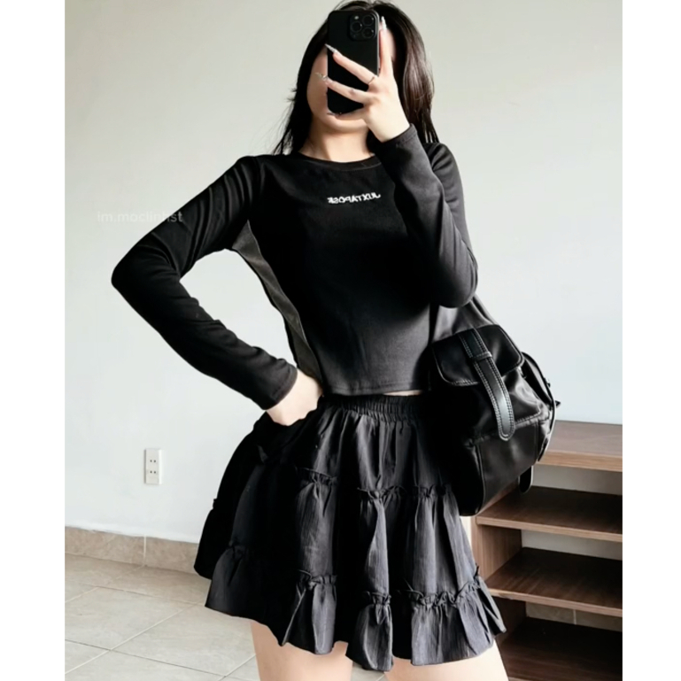 Áo tăm dài tay thêu chữ Juxtapose nữ - Thun kiểu dáng thể thao babytee ôm body bánh bèo hotgirl cá tính đường phố đẹp