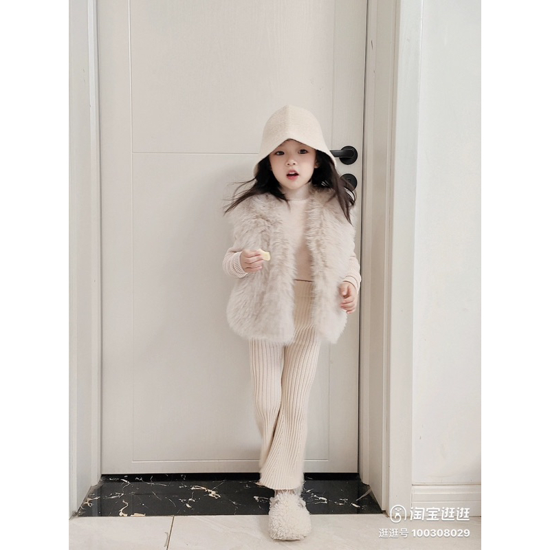 Set 3 món áo len + quần len loe + áo gile lông cao cấp QC cho bé gái 14-26kg