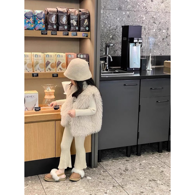 Set 3 món áo len + quần len loe + áo gile lông cao cấp QC cho bé gái 14-26kg