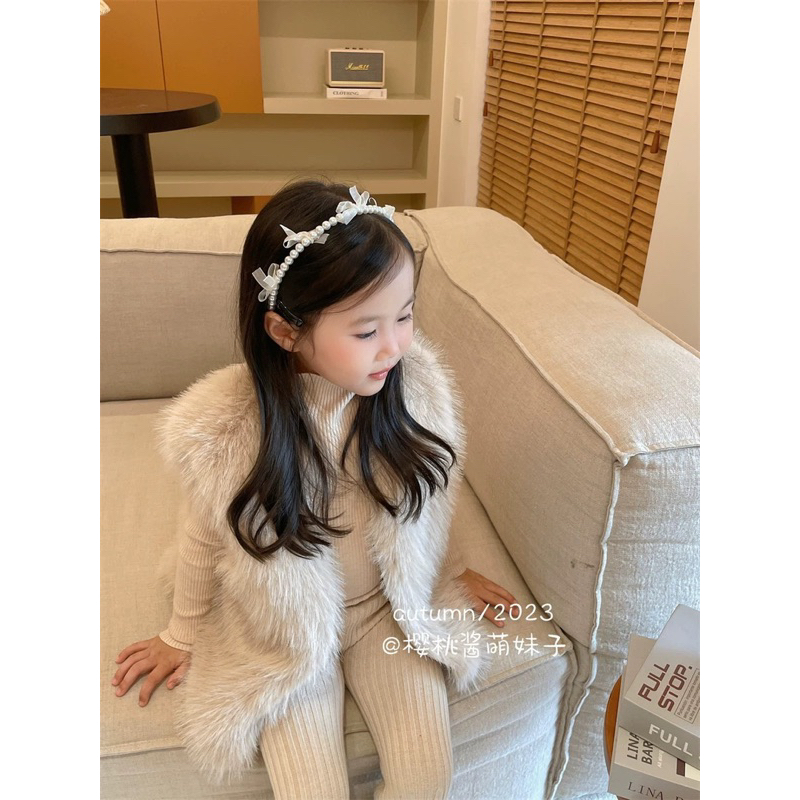 Set 3 món áo len + quần len loe + áo gile lông cao cấp QC cho bé gái 14-26kg