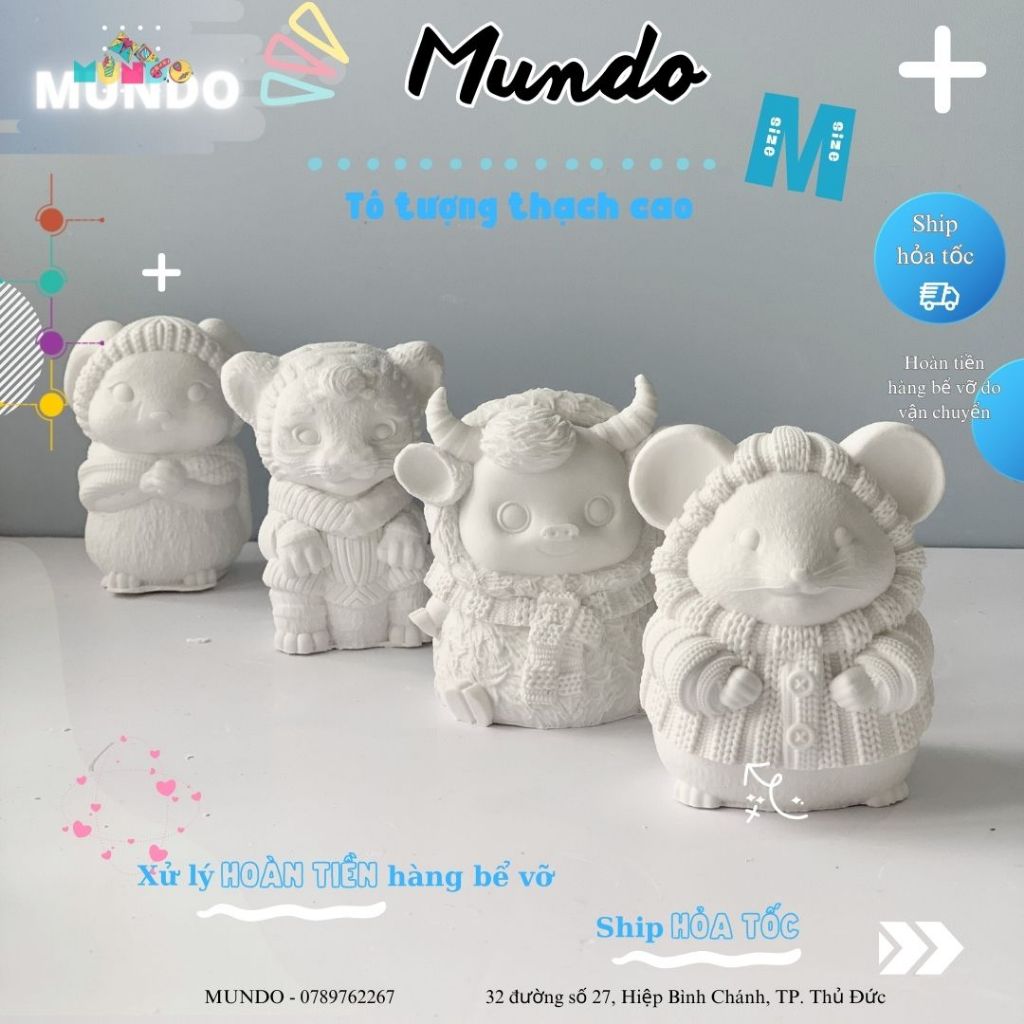 Tô Tượng Thạch Cao 12 Con Giáp Mùa Đông Size M, Tượng Thạch Cao MUNDO
