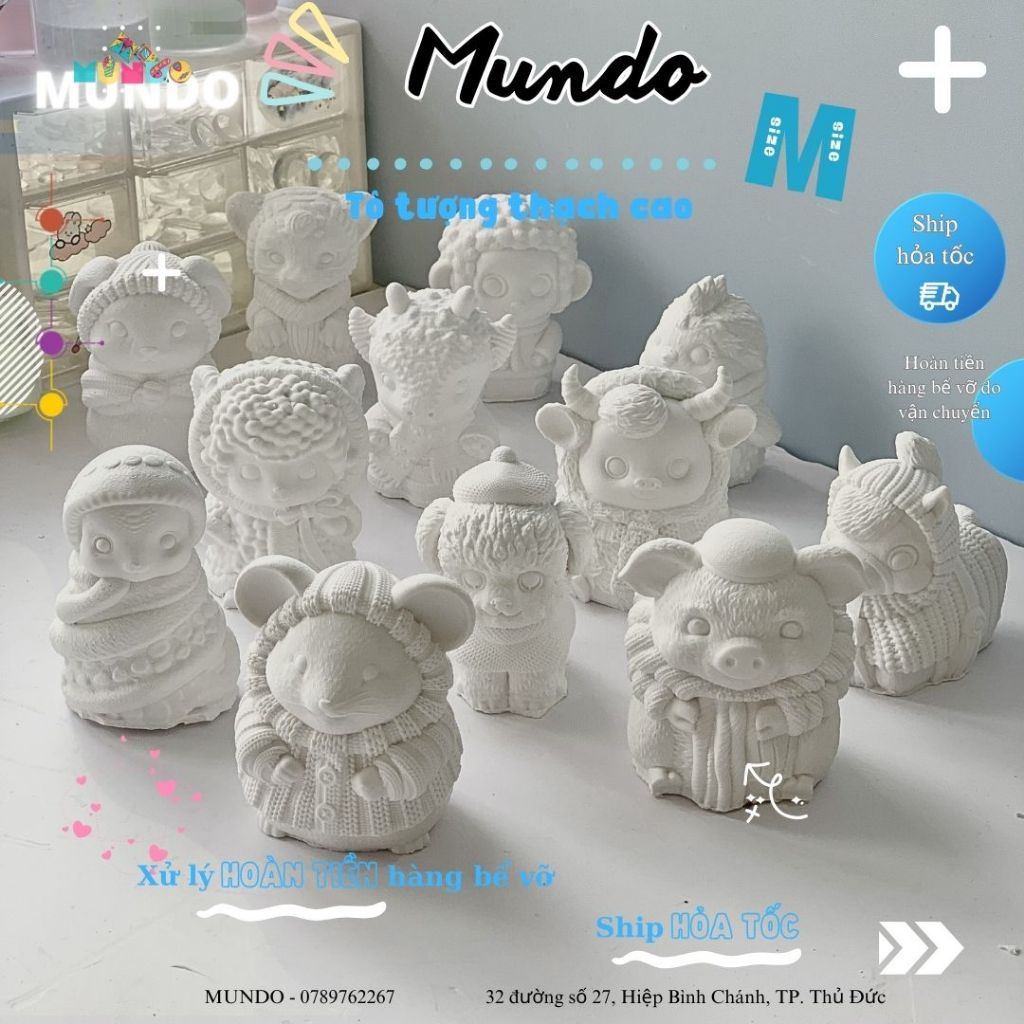 Tô Tượng Thạch Cao 12 Con Giáp Mùa Đông Size M, Tượng Thạch Cao MUNDO