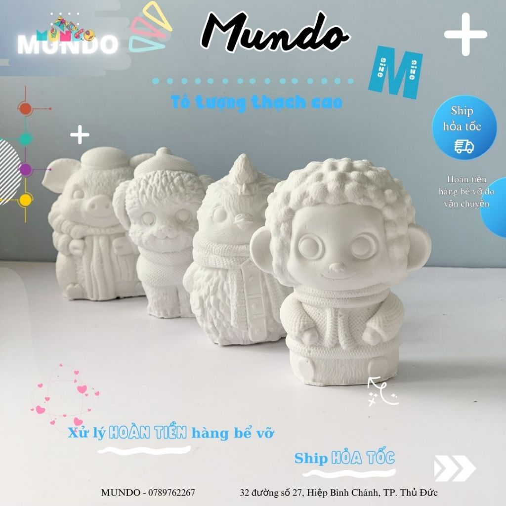 Tô Tượng Thạch Cao 12 Con Giáp Mùa Đông Size M, Tượng Thạch Cao MUNDO