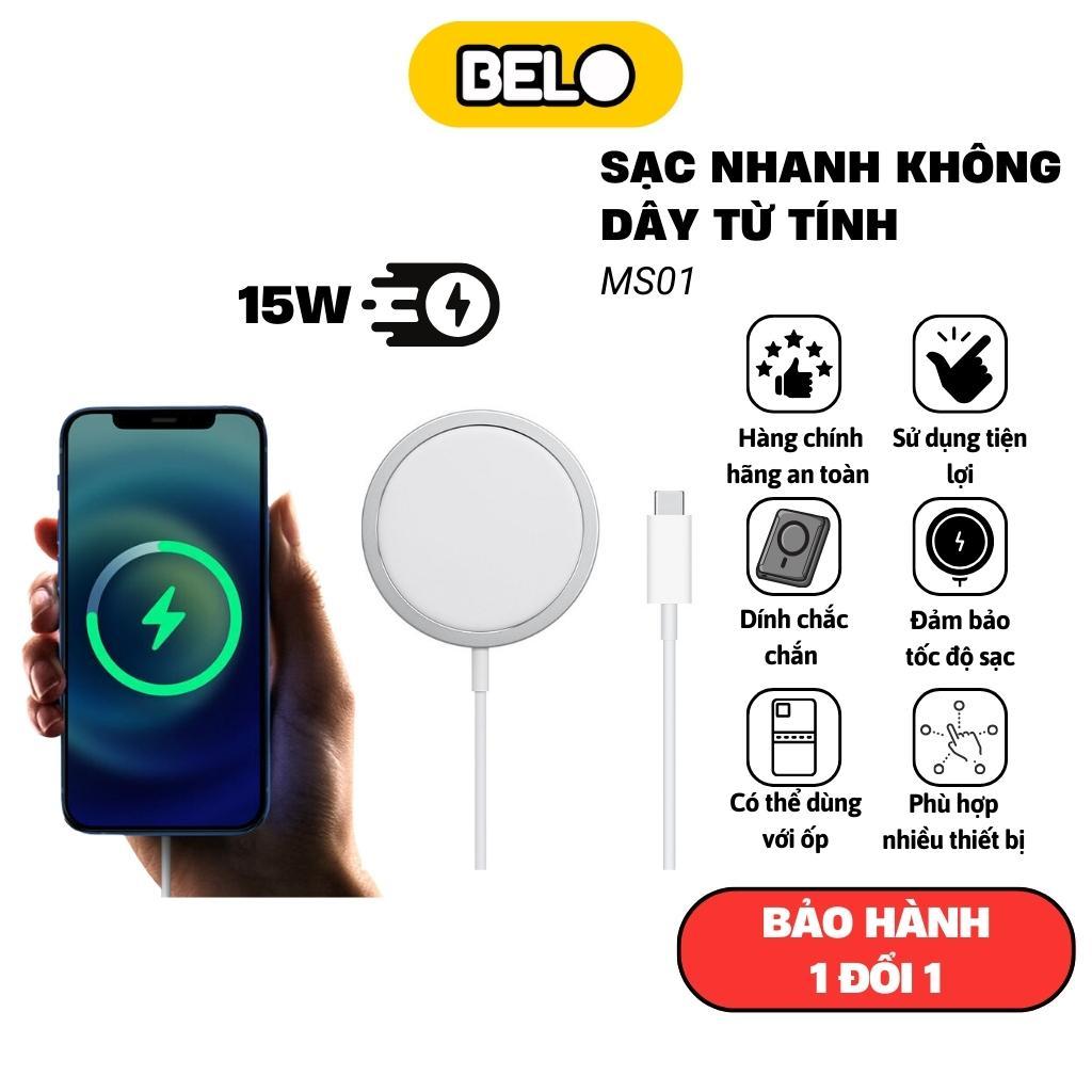 Đế sạc nhanh không dây từ tính MS01 15W/10W/7.5W/5W USB-C cho 8plus/x/xr/xs/11/12/13/14/15/pro/max/plus/promax - Belo