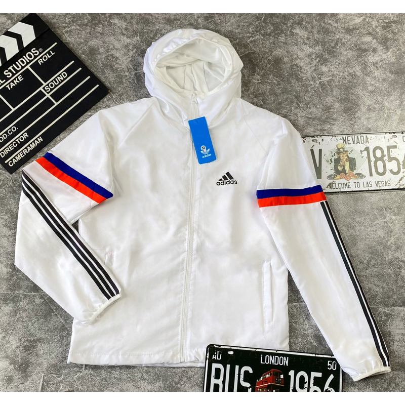 Áo Khoác Dù Nam Nữ Unisex 2 Lớp Có Mũ Chống Nắng, Chống Nước Màu Trắng Tay Thể Thao Áo Khoác Gió Nam Nữ