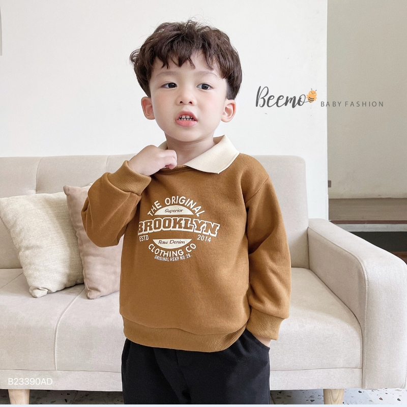 Áo nỉ cho bé BEEMO A059 áo thu đông cho bé chất nỉ lót bông thiết kế cổ polo - PAPALEMON