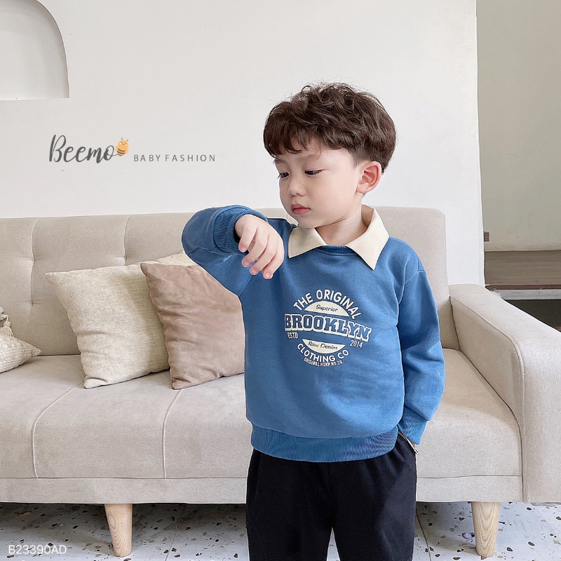 Áo nỉ cho bé BEEMO A059 áo thu đông cho bé chất nỉ lót bông thiết kế cổ polo - PAPALEMON