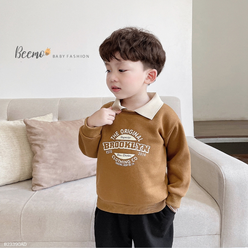 Áo nỉ cho bé BEEMO A059 áo thu đông cho bé chất nỉ lót bông thiết kế cổ polo - PAPALEMON
