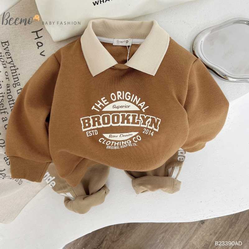 Áo nỉ cho bé BEEMO A059 áo thu đông cho bé chất nỉ lót bông thiết kế cổ polo - PAPALEMON