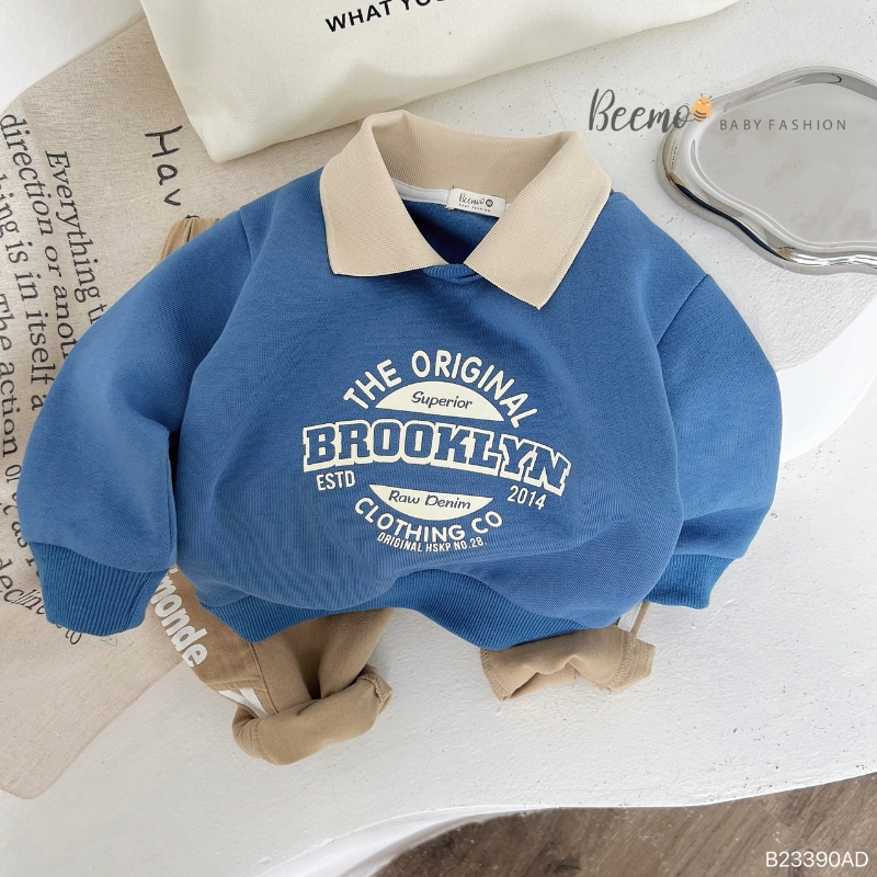 Áo nỉ cho bé BEEMO A059 áo thu đông cho bé chất nỉ lót bông thiết kế cổ polo - PAPALEMON