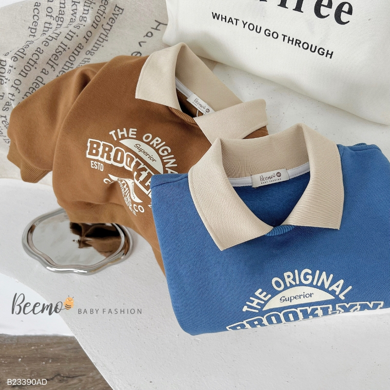 Áo nỉ cho bé BEEMO A059 áo thu đông cho bé chất nỉ lót bông thiết kế cổ polo - PAPALEMON