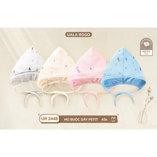 Mũ sơ sinh dây buộc uala rogo ur 2448, chất petit siêu mềm mịn