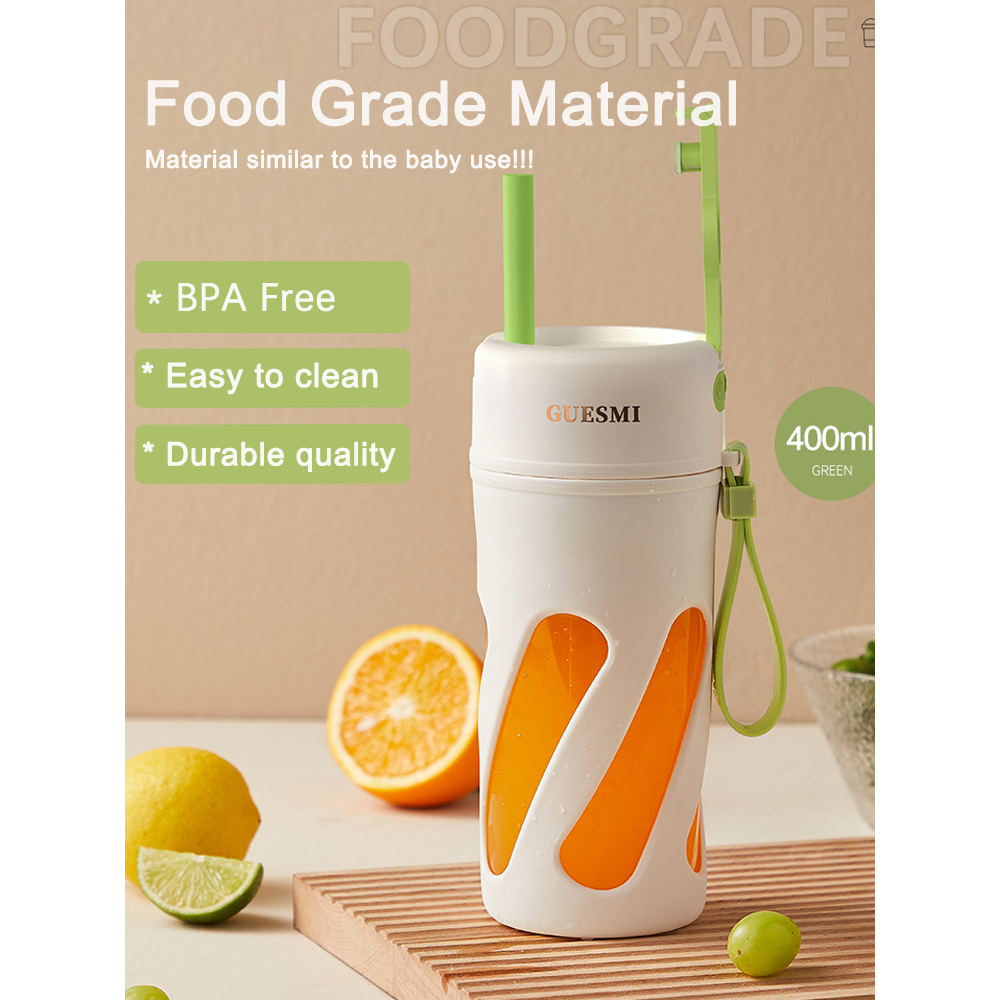 Máy Xay Sinh Tố Cầm Tay Mini 10 Lưỡi  400ml Juicer Máy Say Sinh Tố Chính Hãng GUESMI, Bản Nâng tặng ống hút silicon