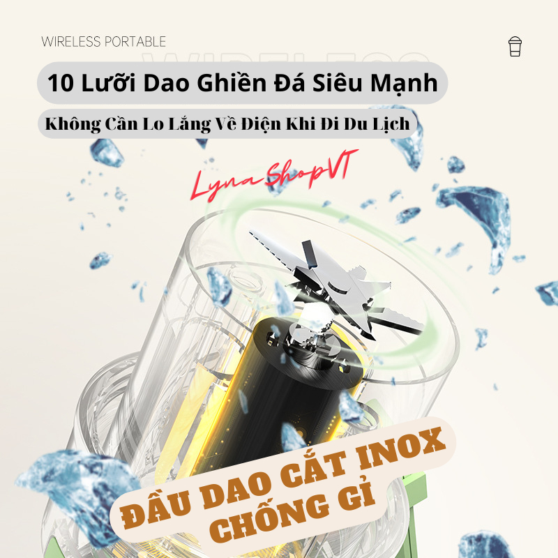 Máy Xay Sinh Tố Cầm Tay Mini 10 Lưỡi  400ml Juicer Máy Say Sinh Tố Chính Hãng GUESMI, Bản Nâng tặng ống hút silicon